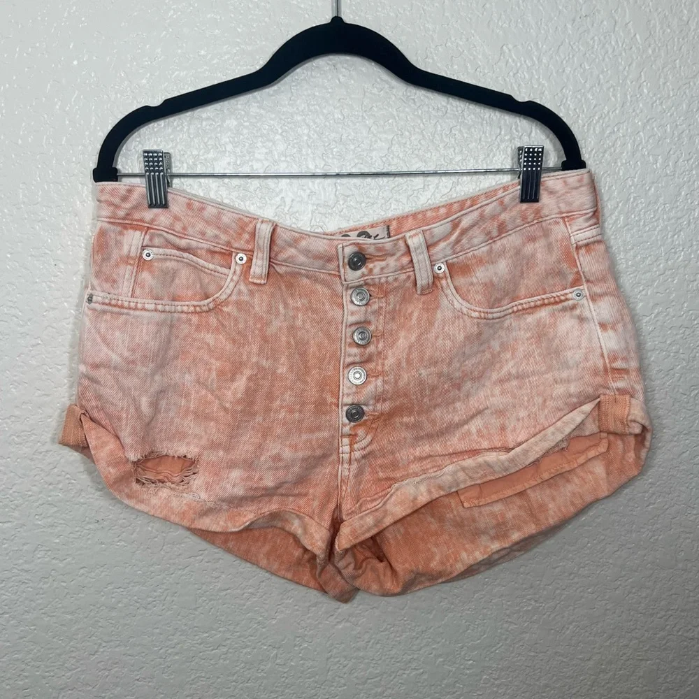 Free People We the Free Romeo Rolled Cut Off Denim Jean Shorts Orange Size 30